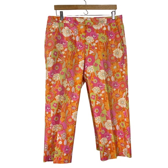 Sigrid Olsen Pants - Sigrid Olsen ankle crop floral pants 14 Petite Garden Party Cruise Mod Boho Chic